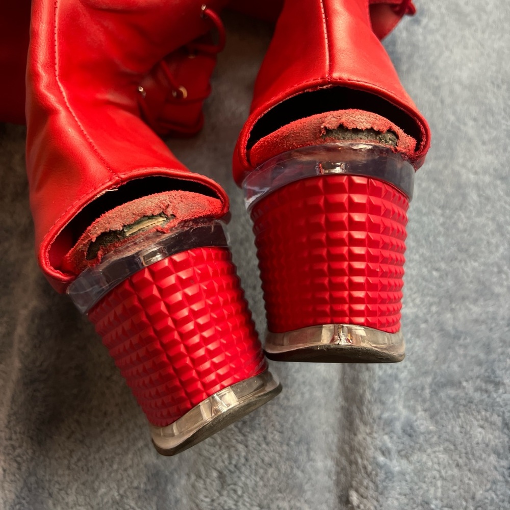 PLEASER Thigh High Red Studded Stripper Heel Boots 8” - Picture 4 of 4